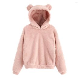 Women's Hoodies Fluffy Women Kawaii Sweatshirt Cute Bear Ear Cap Autumn Winter Warm Pullover Long Sleeve Outwear Fleece Coat Moletom