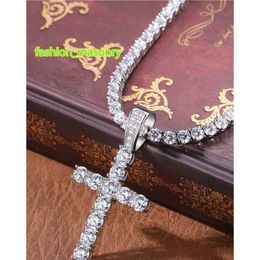 Pendant Necklaces Cross Pendant Hip Hop Necklace 4mm 5mm Vvs Moissanite Diamond Tennis Chain 925 Silver for Women Men Jewelry