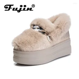 Casual Shoes Fujin 8cm Platform Wedge Sneakers Chunky Women Winter Boots Fur Plush Fashion Microfiber Leather