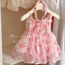 Girl Dresses (0-3 Years Old) Summer Baby Flower Printed Sweet Princess Dress Back Bow Wings Birthday Party