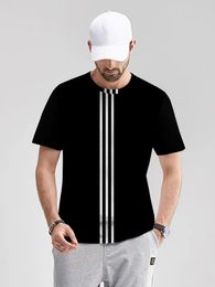 2024 round neck quick drying shirt vertical striped T-shirt black and white striped novel sportswear short sleeved quick drying T-shirt summer retro large T-shirt