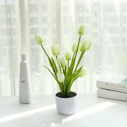 Decorative Flowers 10 Heads Artificial Flower Tulip Small Bonsai Simulation Pot Home Office Desktop Interior Decoration Pieces