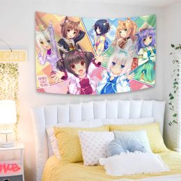 Rugs XxDeco Kawaii Anime Tapestry Nekopara Printed Cute Wall Hanging Room Decor Large Fabric Of Dorm Backdrop Cloth Sofa Blanket