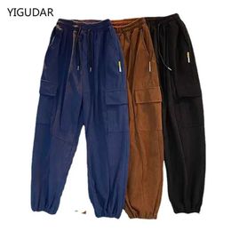 Pantaloni maschili giapponesi cittadini in cotone pesante pacchetto pieno pantaloni a zampe larghezza europea e americana ad alta vita hip hop hop brow bout borse j240507