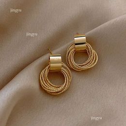 2024 Retro Metallic Gold Colour Multiple Small Circle Pendant Earrings New Jewellery Fashion Wedding Party Stud Earrings For 533866
