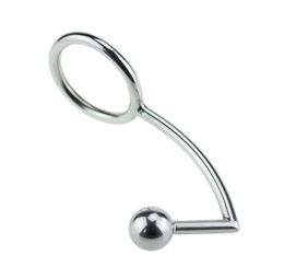 40mm 45mm 50mm For Choose Anal Plug Ball On Angled Butt Hook With Penis Ring Fetish Cock Stainless Steel Adult Sex Toys Y1907162001207