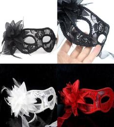 sexy Black white red Women Feathered Venetian Masquerade Masks for a masked ball Lace Flower Masks 3colors HJIA8708623680