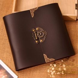 Albums Leather lock Wedding Guest Book/black scrapbook album gift set/400gsm leather photo album book baby large capacity