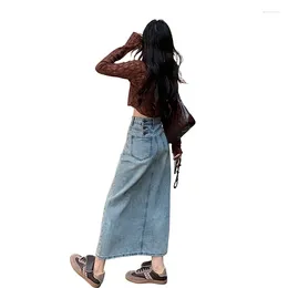 Skirts Arrival Spring Denim Skirt Women Korean Fashion High Waist Three Button Design Split Womens