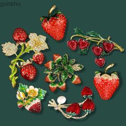 Pins Brooches Retro enamel strawberry chest fruit flower strawberry girl pearl chest silk scarf buckle clothing DIY hat bag accessories WX