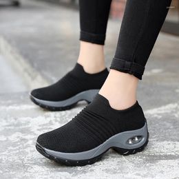 Casual Shoes Women Sock Sneakers Spring Black Walking Arch Support Summer Slip On Loafers Woman Knit Zapatos De Mujer 1839