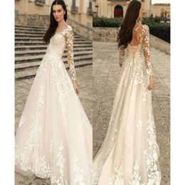 Dresses Wedding Beach A-Line Long Gorgeous Bohemia Sleeves Bridal Gown Boho Chic Up Custom Made Appliqued Lace Vestidos De Novia