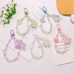 Keychains Lanyards Cute Beaded Keychain Rabbit Doll Key Chain Glitter Love Rose Butterfly Bag Decoration DIY Accessories Kpop Key Holder Jewelry