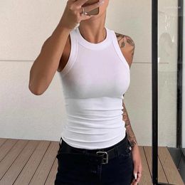 Women's Tanks Women Ribbed Knitted Tank Top Solid White 2024 Summer Basic O Neck Vintage Sleeveless Camis Elastic Streetwear Female Tee Tops
