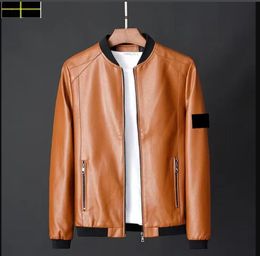 stone jacket Autumn Winter Leather Jacket Men Coats Stand Collar Zipper Black Motor Biker Motorcycle Leather Jackets a2