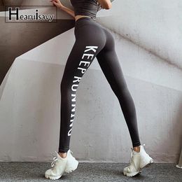 Yoga Outfits Letter Printing Sport Fitness Leggings Women High Waist Pants Squatproof Hollow Out Workout Gym Exercise Tights