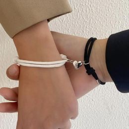 Charm Bracelets 2Pice Colour Black White Hand Rope Love Magnetic Couple Good Friend Brother PartyFashion Elegant Silver Bracelet