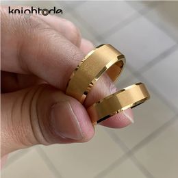 6mm 8mm Gold Colour Tungsten Carbide Engagement Rings for Men Women Wedding Bands Bevelled Edges Matted Finish Comfort Fit 240507