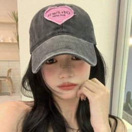 Ball Caps Vintage Women Baseball Cap Washed Cotton Soft Top Dad Hat Retro Y2K Pink Love Heart Letter Embroidered Snapback Caps d240507