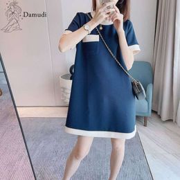 Damudi Plus Size Korean Style Slightly Fat Sister First Love Slimming Belly Covering Loose Women Age-reducing Dress Pregnant 2023 Summer Maternity Dresses