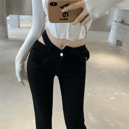 Women's Jeans Women Casual Hollow Out High Waist Mujer Black Boot Cut Y2K Harajuku Flare Pants Fashion Office Lady Denim Trousers P432