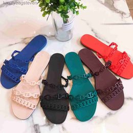 Fashion Original h Designer Slippers Summer Red New Three Belt Chain Pig Nose Beach Flat Bottom h Sandals Womens Pvc Plastic Jelly Shoes with 1:1 Brand Logo