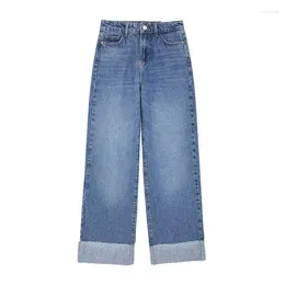 Women's Jeans 2024 Fashion Spring Rolled-Hem Straight-Leg For Women Summer Casual Chic Ladies Denim Pants