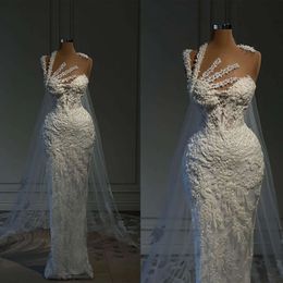 Deco-Inspired Wedding Dresses Glamorous Mermaid Neck Art Pearls High Waist Applicants Backless Floor Length Custom Made Plus Size Vestidos De Novia