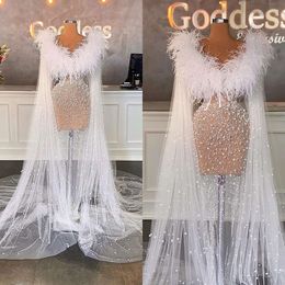 Dresses Wedding Feathers Shining Gorgeous Jewel Mermaid Applicants Pearls Backless On Tulle Court Custom Made Plus Size Bridal Gown Vestidos De Novia