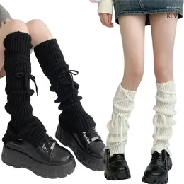 Women Socks Girls Lolitas Bows Lace Up Knit Flared Sleeves Goth Baggy Cuffs Ankle Heap JK Uniform Foot Cover