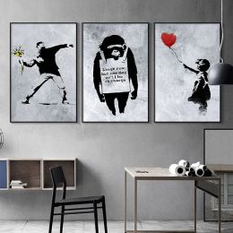 Calligraphy Banksy Street Graffiti Decorative Canvas Painting Girl with Balloon Art Poster Abstract Figure Mural Room Wall Decoration Prints