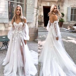 Aplikacje Boho sukienki linii puszystych tiule designer ślubny suknia ślubna