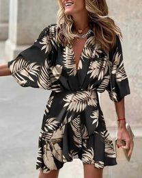 Abiti casual di base 2024 Summer Irregular Beach Mini abito per donne Stampa alla moda Casual Boemia Stiretta femmina pipistrello femmina Slve Ruffles Dresses T240505