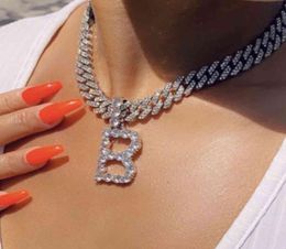 Iced Cuban Link Chain Letter Pendant with diamond Tennis Chain Women039s chocker letter necklace jewelry quotA to Zquot ini6603210