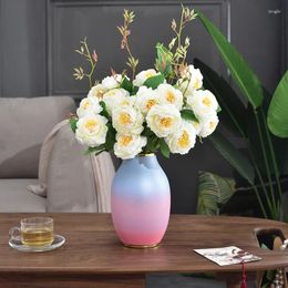 Vases Modern Pink Blue Ceramic Vase Simulation Flower Ornaments Home Livingroom Desktop Arrangement Figurines Decoration Crafts