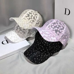 Ball Caps Best Selling 2021 Baseball Cap Womens Caps Lace Sun Hats Breathable Mesh Floral Gorras Summer Cap Y240507