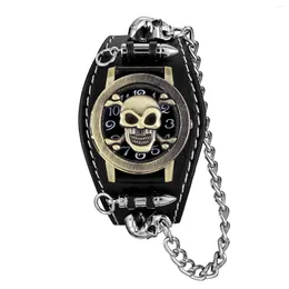 Wristwatches Anime Skull Round Pointer Quartz Watch Grunge Punk Gothic Halloween Cosplay Analog PU Leather Bracelet For Women Men