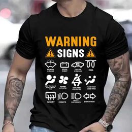 Men's T-Shirts T Shirt for Men Clothing Funny Car Warning Signs Design Mens T-shirts Short Slve Summer T Shirts Clothes Y2k Tops Camisetas T240506