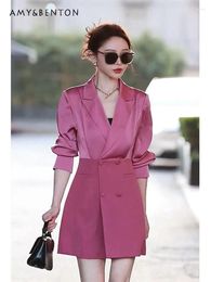 Casual Dresses French High-Grade Elegant Socialite Rose Red Suit Dress For Women Spring And Summer Commute Style Slim A-line Mini