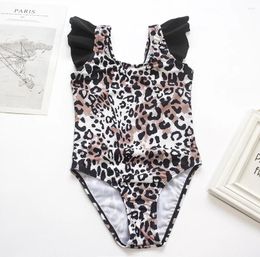 Women's Swimwear Leopard Falbala Girls Kids One Pieces Swimsuit 2024 Summer Children Swimming Suit Beachwear Baby Ruffle Monokini