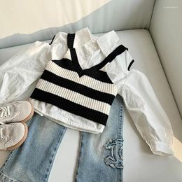 Clothing Sets 2024 Girls Boys 2 Pcs Set Striped Vest Shirt Spring Cotton Fashion High Quality Kids Suits 2-8 Year PP633