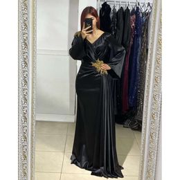 Sukienki wieczorowe wspaniałe czarne muzułmańskie eleganckie v szyję długie rękawy turecka sukienka Kaftan Kryształowe sukienki z koralikami dla kobiet