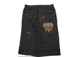 Streetwear JNCO Shorts Y2K Pants Retro Hip Hop Skull Embroidery Denim Gym Baggy Jeans Shorts High Waist Mens Basketball Short 240506