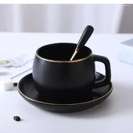 Mugs Creative Luxury Ceramic Tea Set Nordic Coffee Cup And Saucer Household Simple Handle Mug Phnom Penh Frosted Black