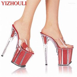 Dance Shoes Full Clear Crystal 20CM Super High Heel Sandals Platforms Pole / Performance Star /Model Wedding