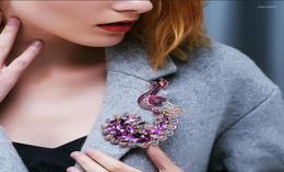 Brooches Large Brooch For Women Beauul Animal Purple Crystal Rhinestone Peafowl Peacock Pin Wedding Bridal Decoration9812862