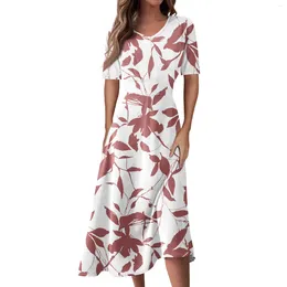 Casual Dresses Ladies Fashion Round Neck Sleeveless Floral Print Irregular Hem Midi Dress Fashionable And Simple Women'S Clothing