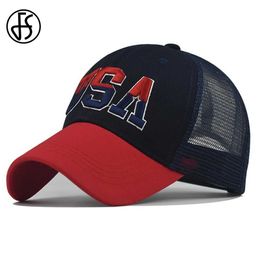 Ball Caps FS 2023 Trendy American Flag Trucker Hat Brand Designer Hats Mesh Baseball Caps For Men Women Summer Black Red Casquette Homme Y240507