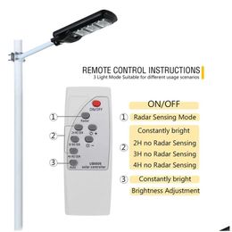 Solar Street Light 100W 200W 300W Ip65 High Bright Radar Motion Sensor Smart Lighting Outdoor For Courtyard Piazza Yard With Remote Co Dhphu