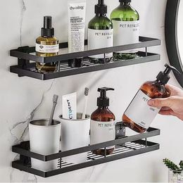 2 rack de armazenamento de banheiro minimalista sem perfuração Dreno montado na parede de banheiro acima das prateleiras do chuveiro do banheiro flutuando sem perfuração destacável